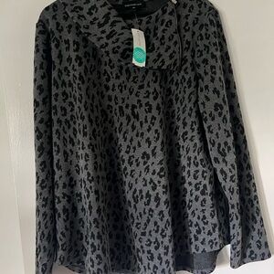 Grey leopard print zip neck sweater